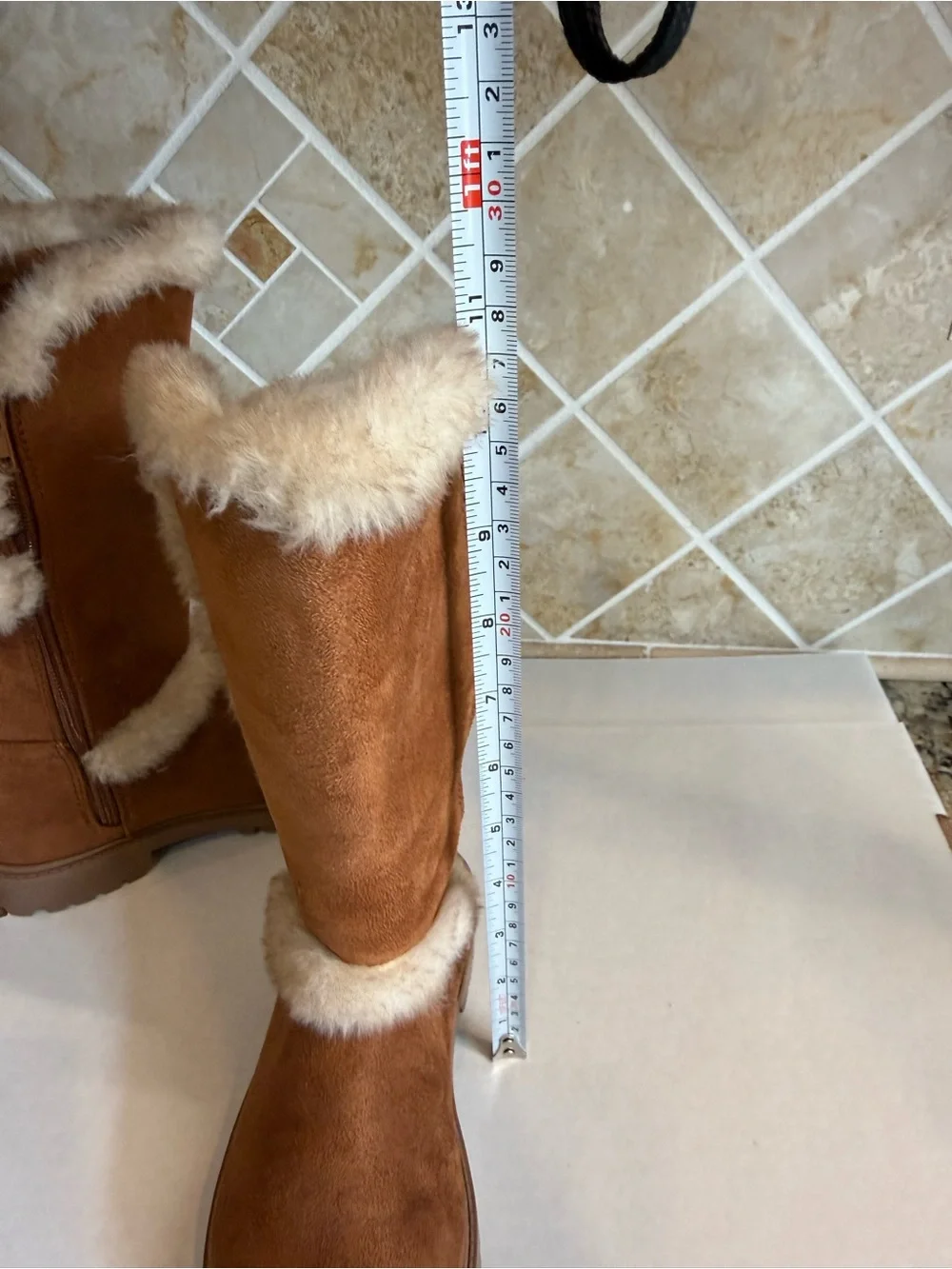 U.S. Polo Assn Girls Size 12C Brown Faux Fur Pom Pom Tall Winter Boots Zip
